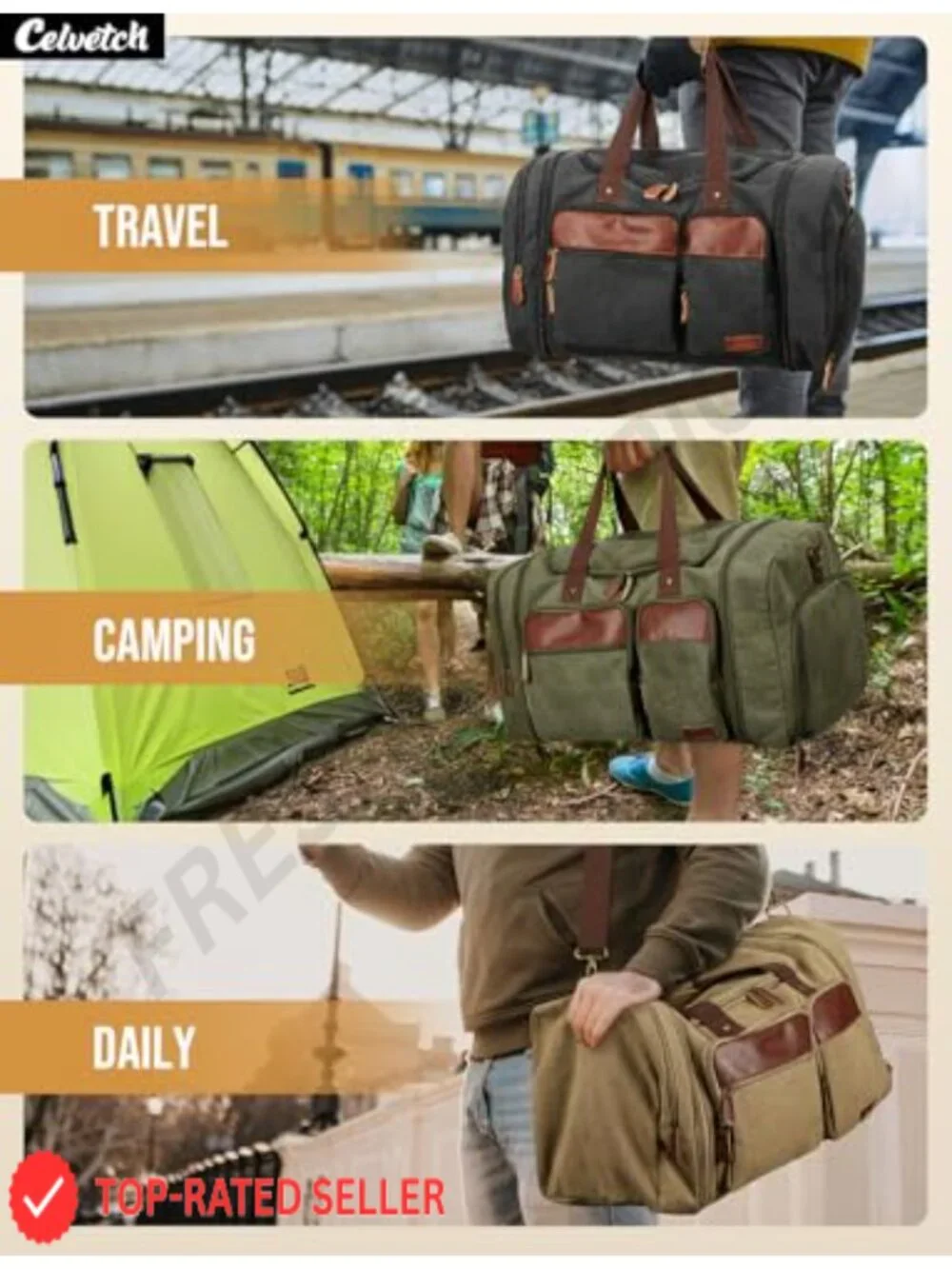 Canvas Duffle Bag for Travel 50L Expandable Weekender Overnight Gym